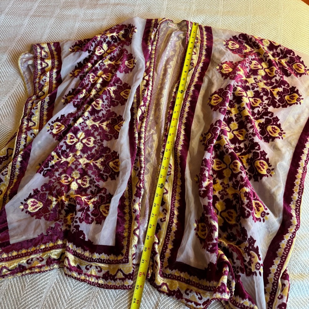 Free People Sheer Velvet Burnout Boho Shawl Kimono Purple Yellow, One Size - Picture 6 of 8